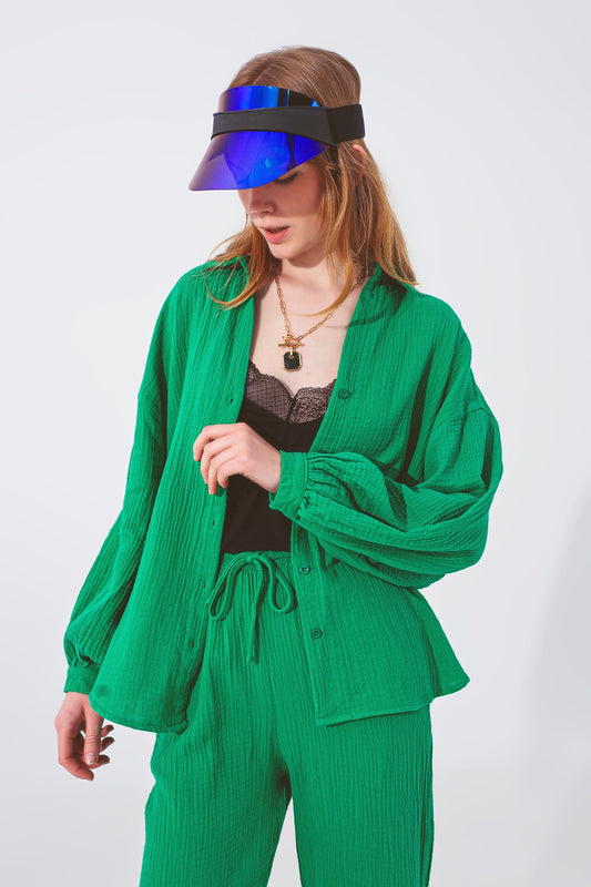 Textured loose fit shirt in green | Just Cool Beans — shirts | nan