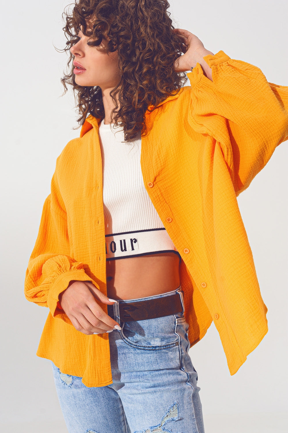 Textured loose fit shirt in orange | Just Cool Beans — shirts | nan