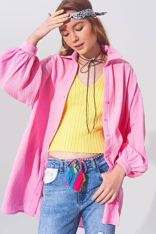 Textured loose fit shirt in pink | Just Cool Beans — shirts | nan