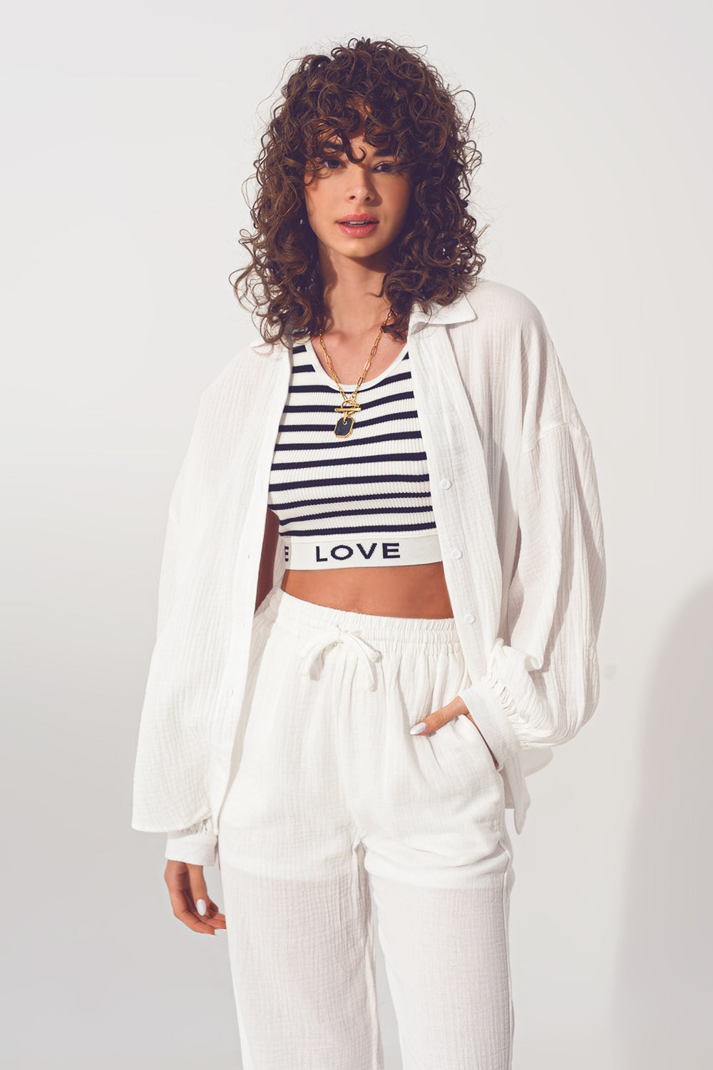 Textured oversized shirt in white | Just Cool Beans — shirts | nan