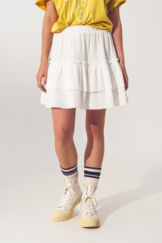 Textured ruffle mini skirt in white | Just Cool Beans — skirts