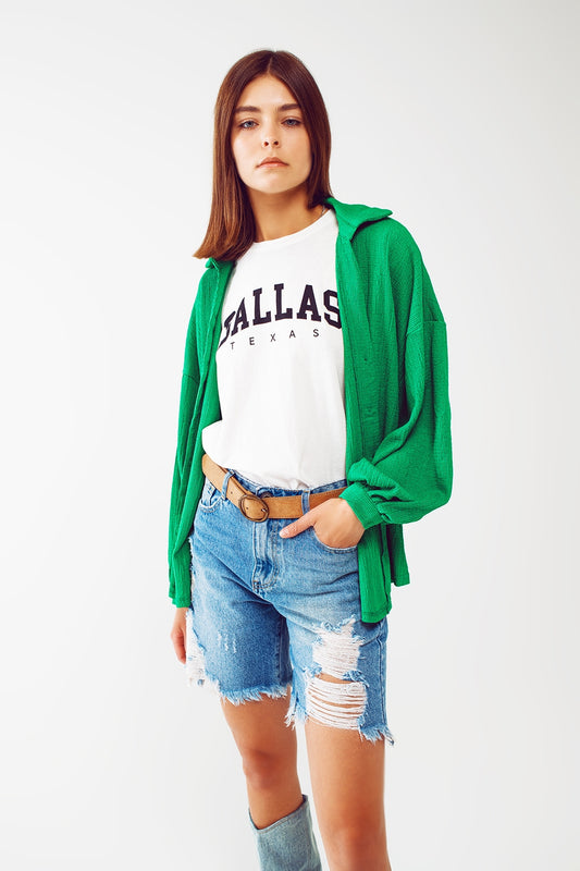 Textured shirt with balloon sleeves in green | Just Cool Beans — shirts | nan