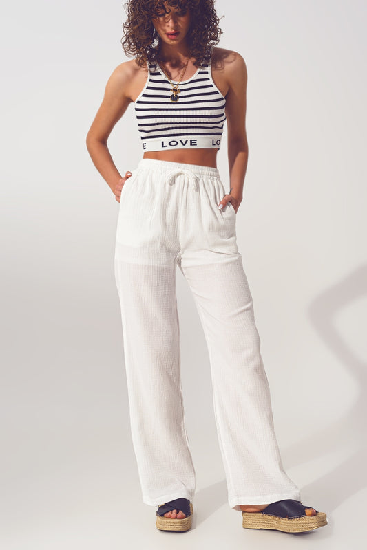 Textured wide leg pants in white | Just Cool Beans — pants | bottoms