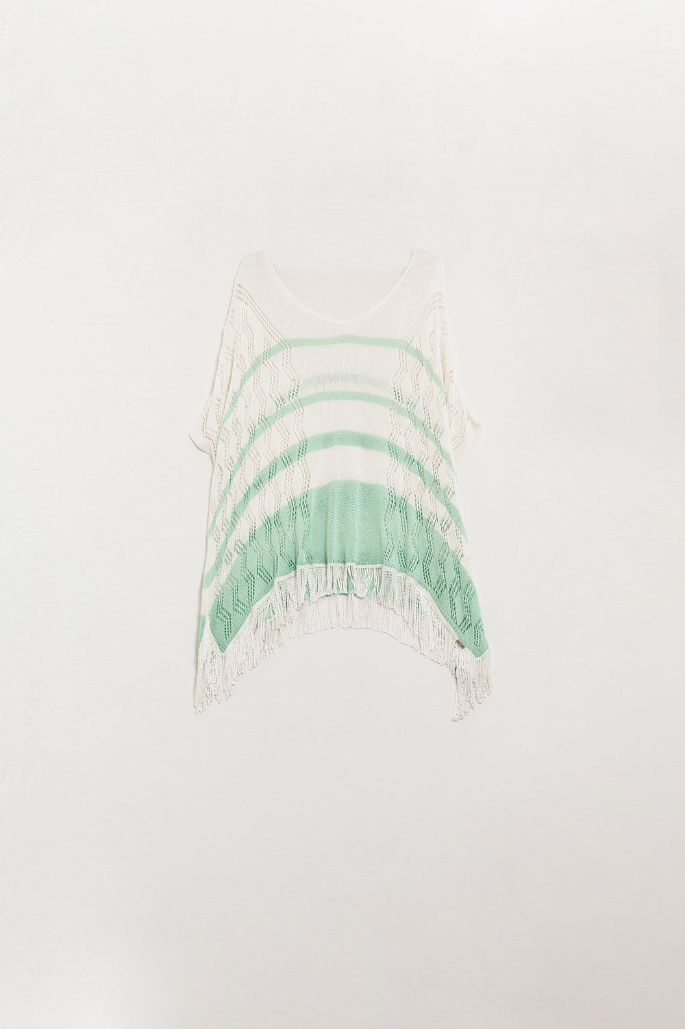 Thin white striped sweater with fringe edge | Just Cool Beans — sweaters | tops