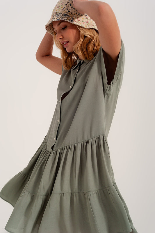 Tiered hem shirt dress in green | Just Cool Beans — dresses