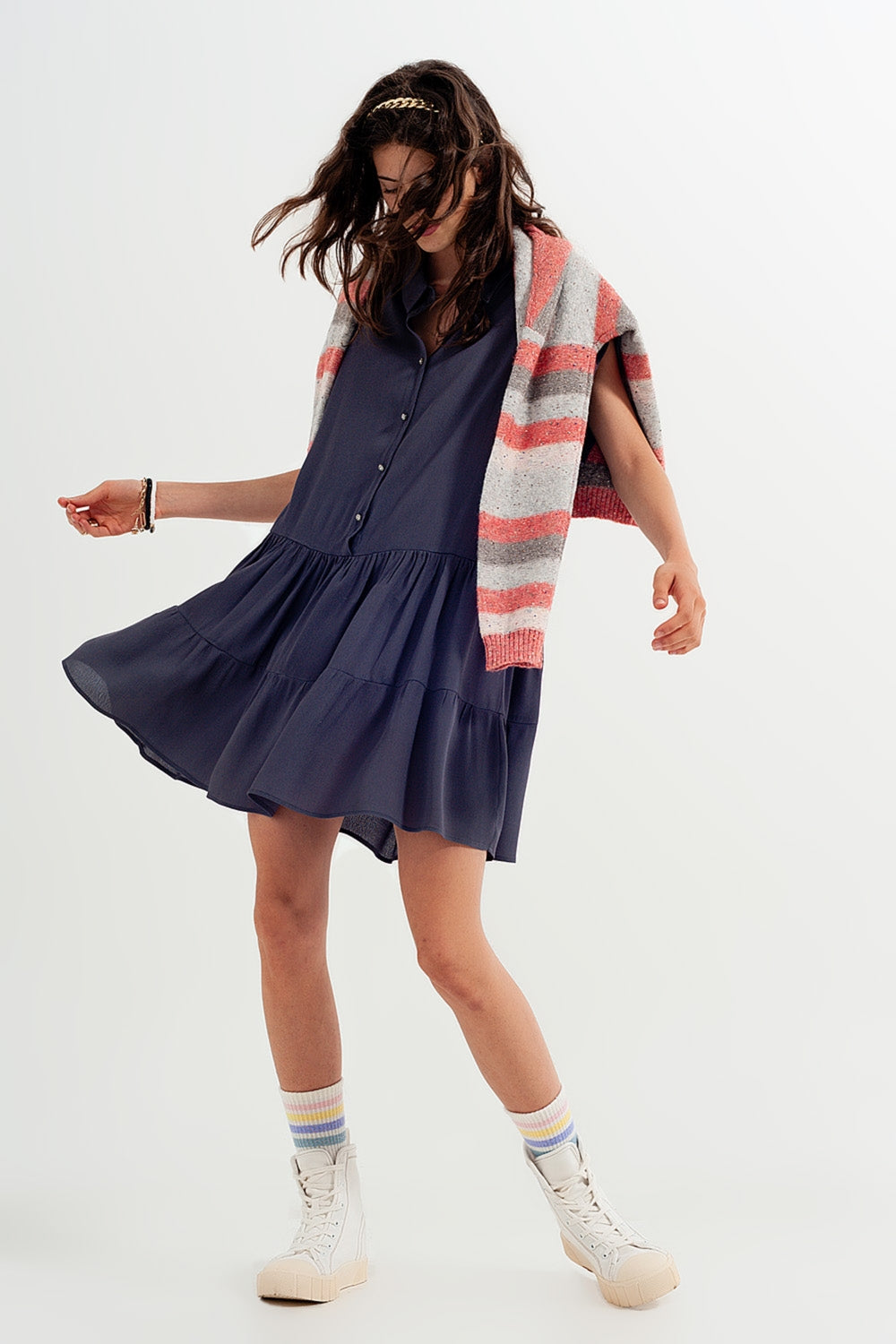Tiered hem shirt dress in grey | Just Cool Beans — dresses