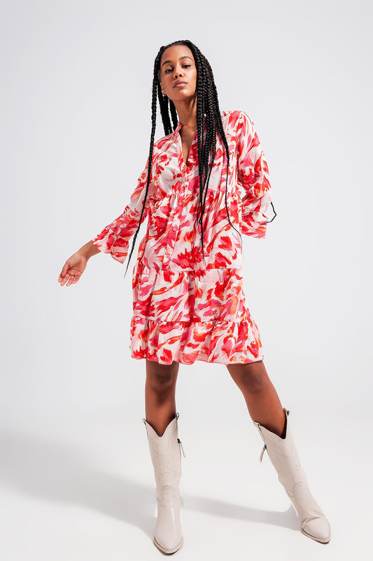 Tiered mini dress in fuchsia | Just Cool Beans — dresses