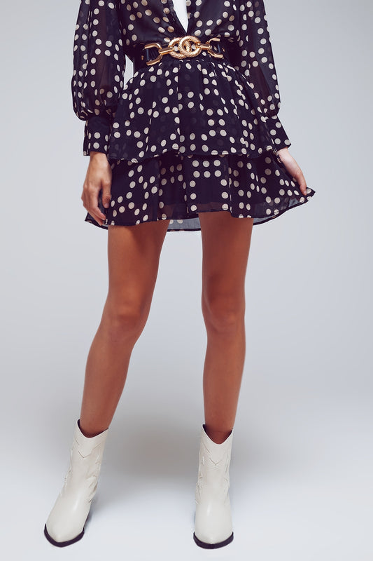 Tiered mini skirt in black and cream polka dots | Just Cool Beans — skirts