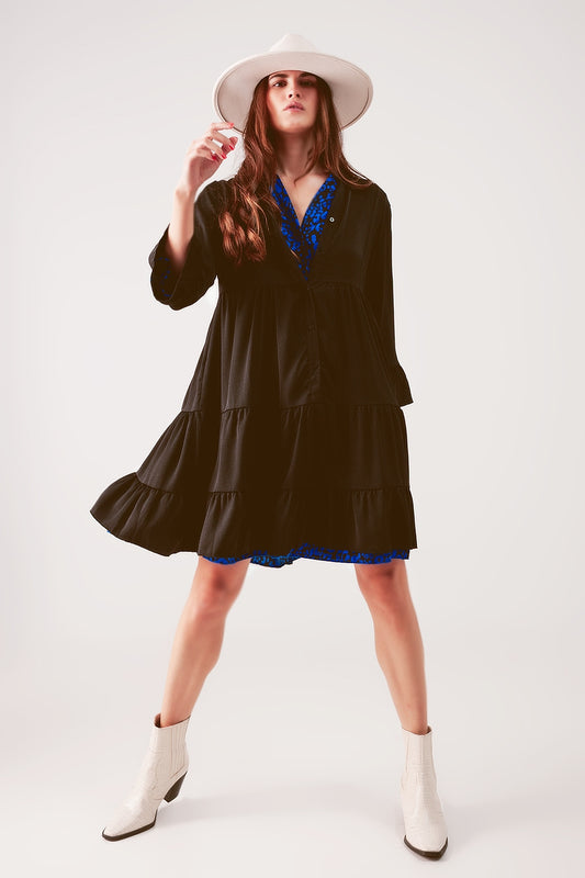 Tiered smock mini dress in black | Just Cool Beans — dresses