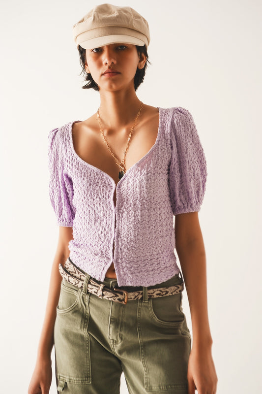Top with balloon sleeves and hook and eye closure in lila | Just Cool Beans — tops