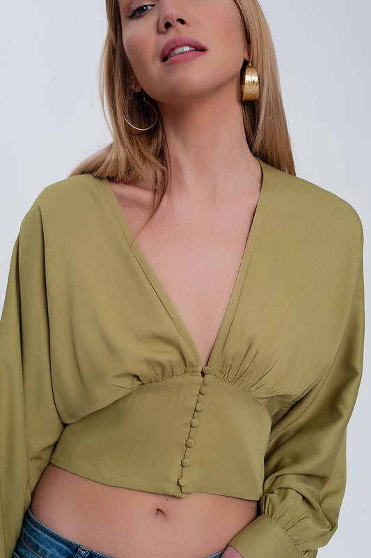 Top with puff sleeves in green | Just Cool Beans — shirts | tops