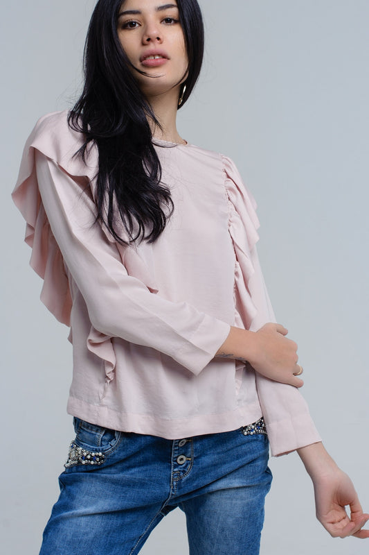 Top with ruffle detail in pale pink | Just Cool Beans — shirts | tops