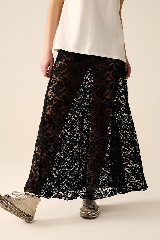 Trendy black lace long skirt | Just Cool Beans — skirts