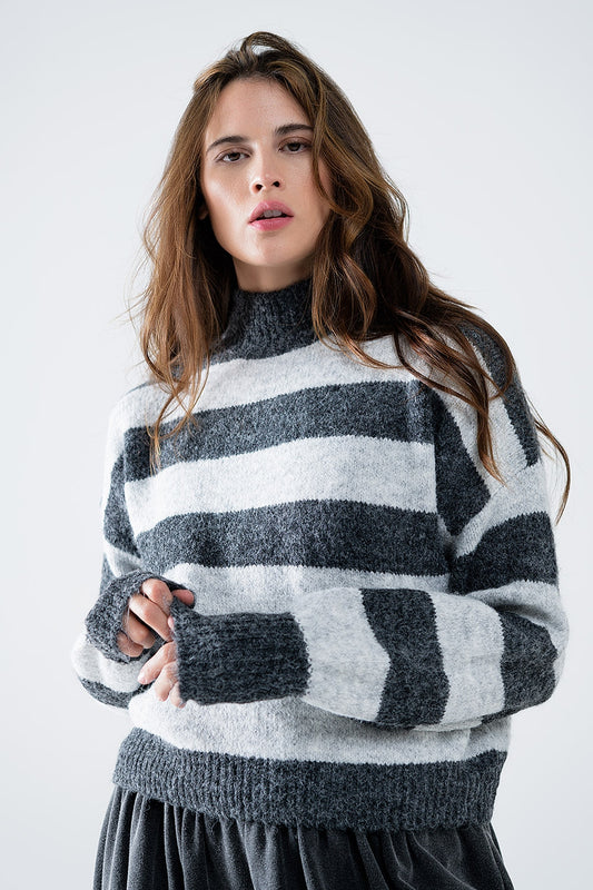 Turtleneck gray striped sweater | Just Cool Beans — sweaters | tops