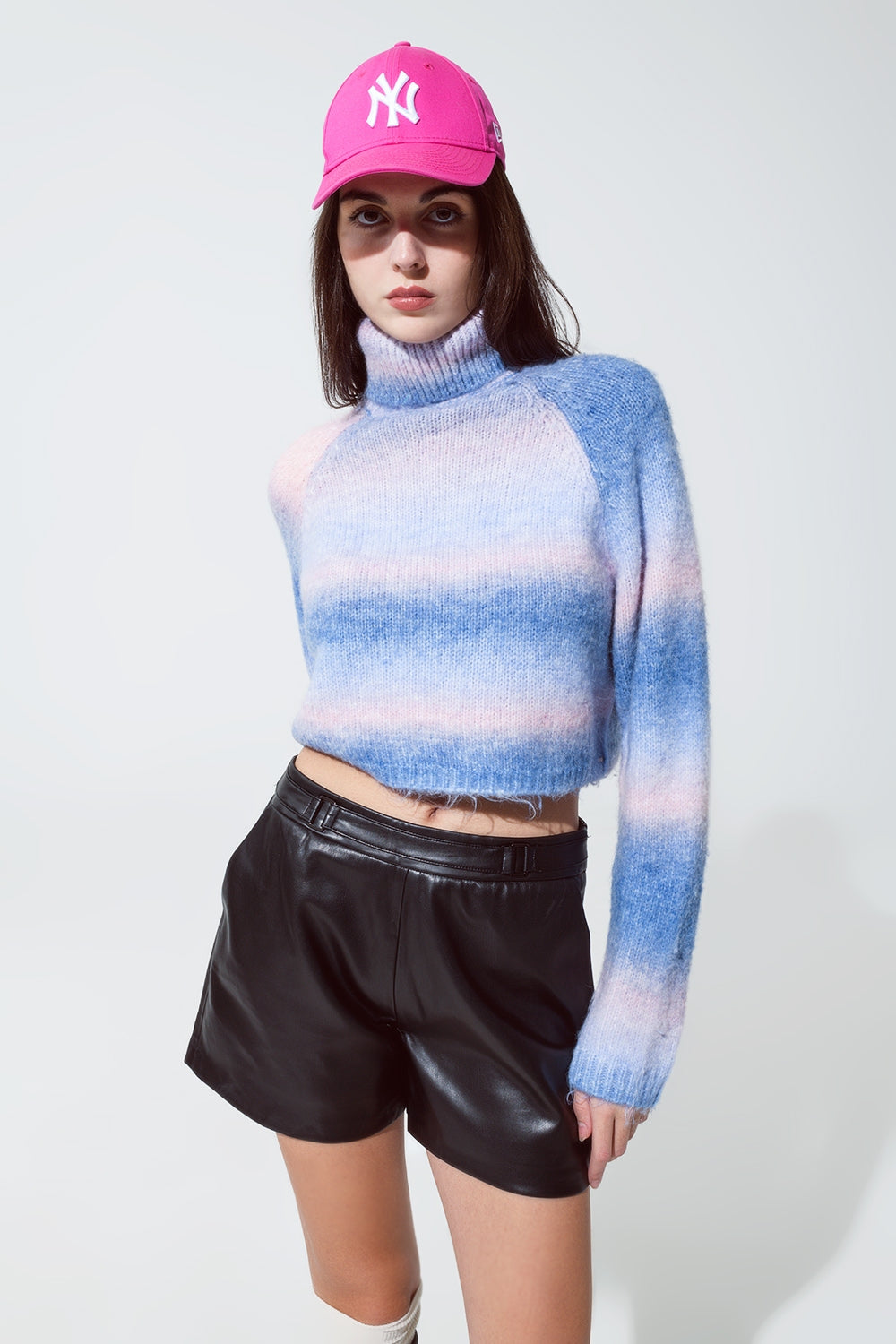 Turtleneck sweater in fluffy knit in blue and pink degrade | Just Cool Beans — sweaters | tops
