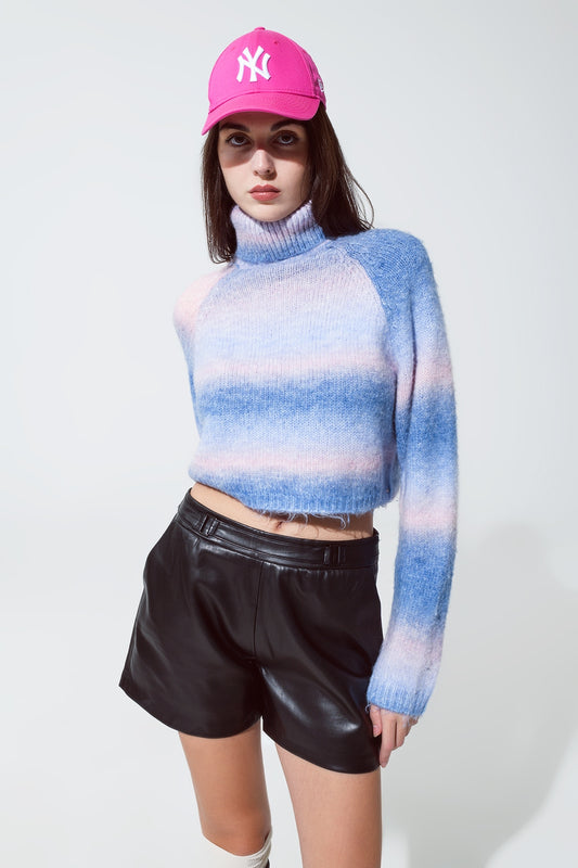 Turtleneck sweater in fluffy knit in blue and pink degrade | Just Cool Beans — sweaters | tops