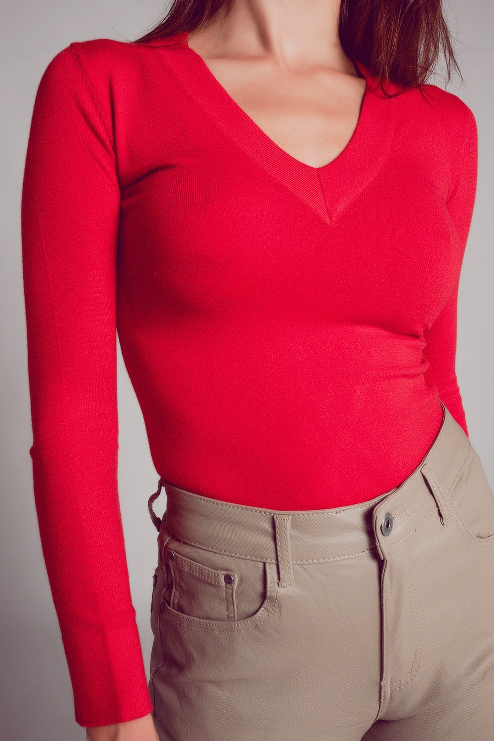 V neck fine knit jumper in red | Just Cool Beans — sweaters | tops