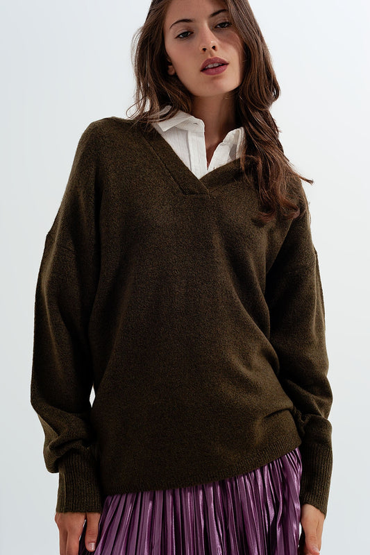 V neck hoodie jumper in green | Just Cool Beans — sweaters | tops