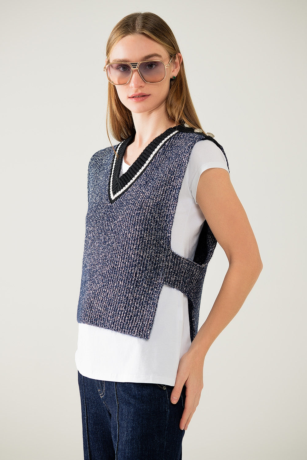 V-neck knitted vest with open side | Just Cool Beans — sweaters | tops