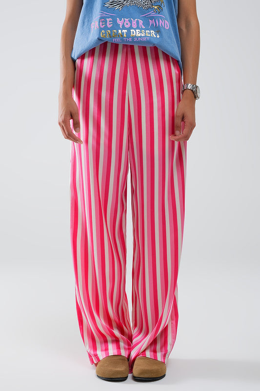 Vertical striped straight leg satin pants in pink | Just Cool Beans — pants | bottoms