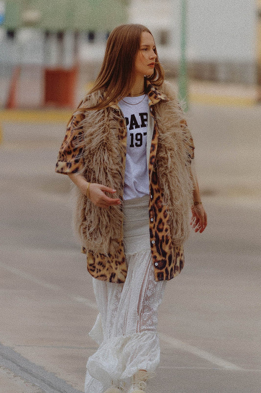 Vest in beige in long fur | Just Cool Beans — coats and jackets | jackets