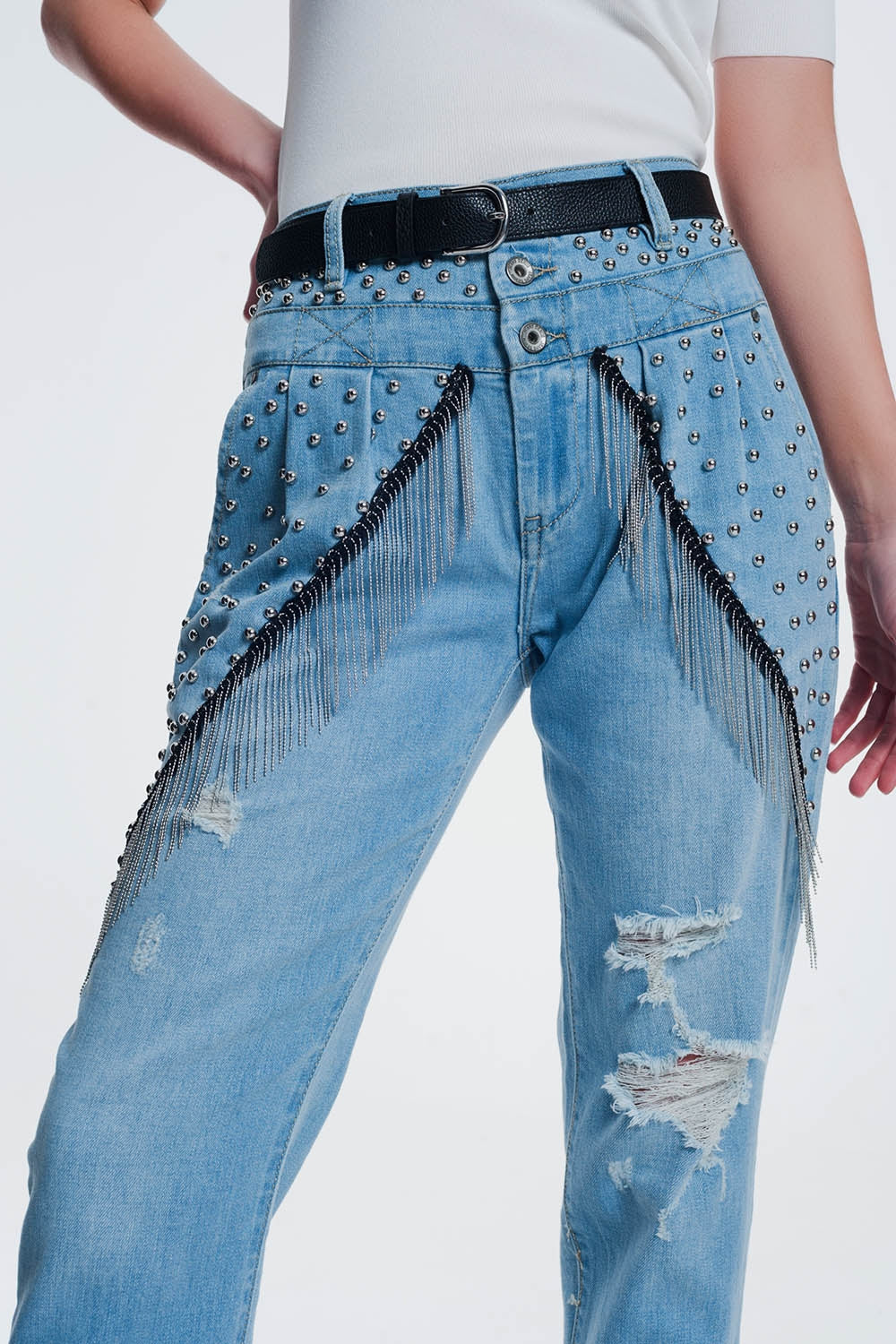Vintage ripped straight jeans with studs and chains | Just Cool Beans — jeans | the denim shop