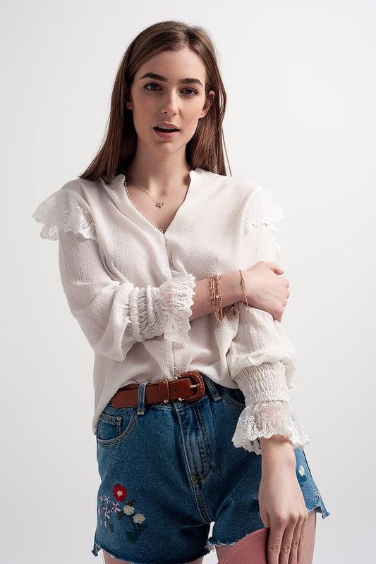 Volume sleeve blouse with cuff sleeve in oyster | Just Cool Beans — shirts | tops