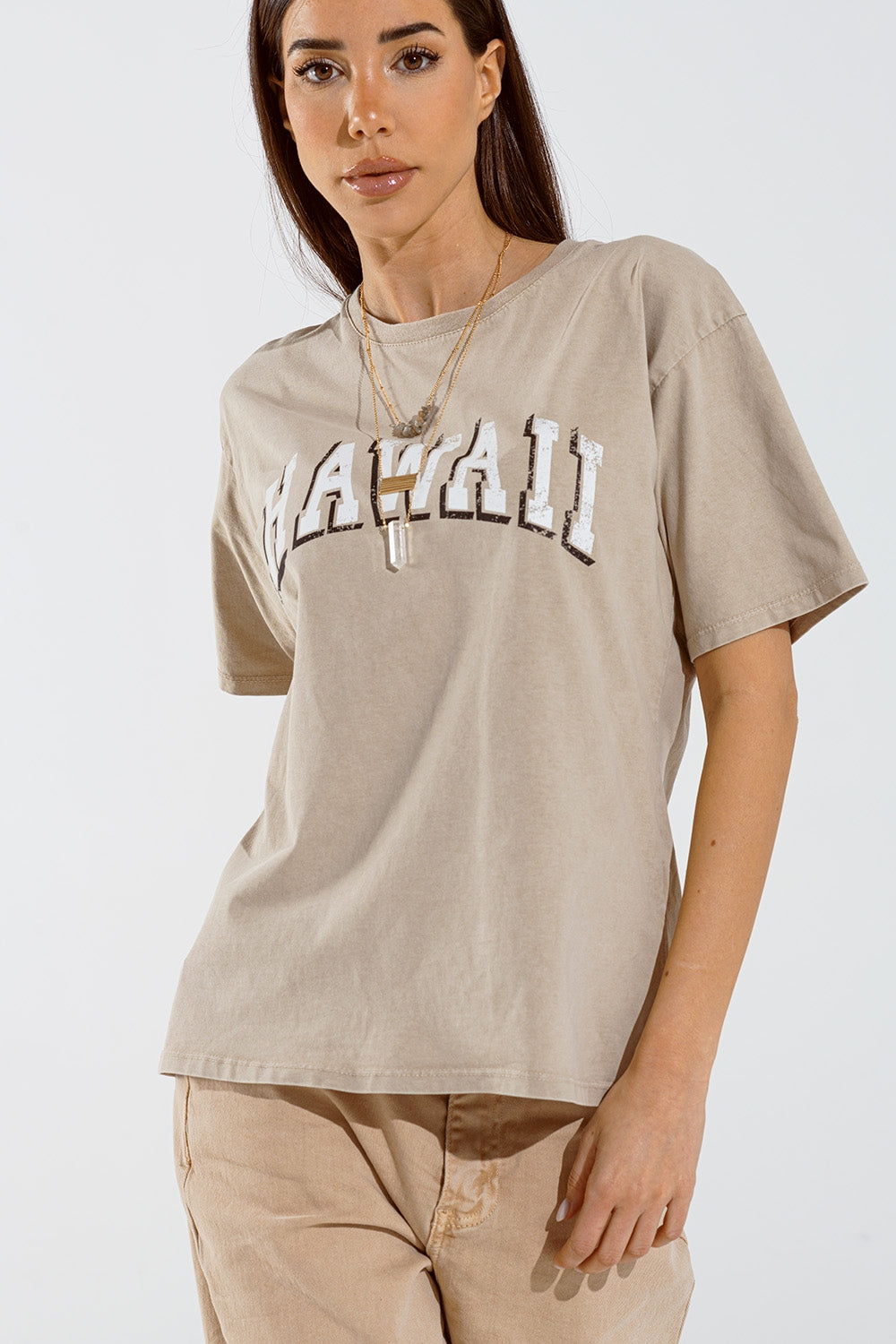 Washed effect hawaii t-shirt in beige | Just Cool Beans — tops