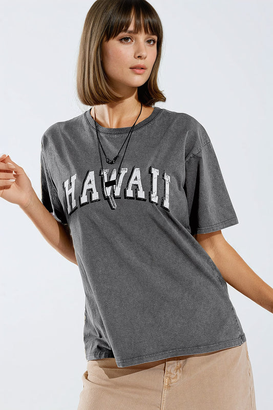 Washed effect hawaii t-shirt in grey | Just Cool Beans — tops