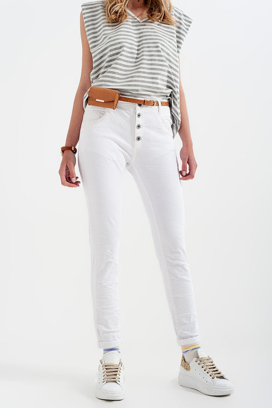 White boyfriend pants with sequin pocket detail | Just Cool Beans — jeans | bottoms