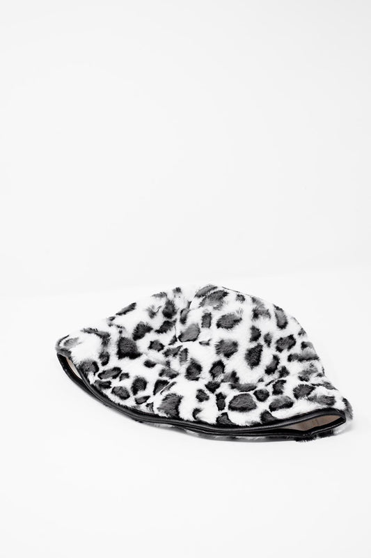 White bucket hat in animal print | Just Cool Beans