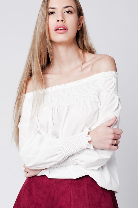 White cold poplin shoulder top | Just Cool Beans — shirts | tops