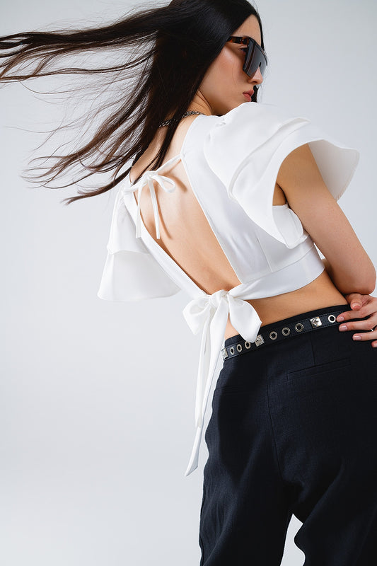 White crop top with short sleeves and v-neck | Just Cool Beans — tops | bottoms