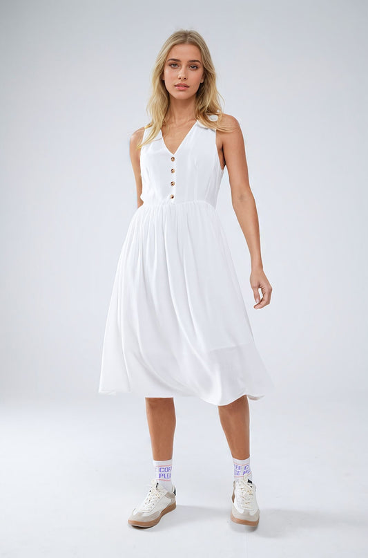 White dress with button detail | Just Cool Beans — dresses