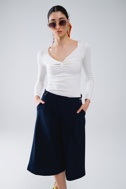 White long sleeve shirt with knot detail and v-neck | Just Cool Beans — sweaters | tops