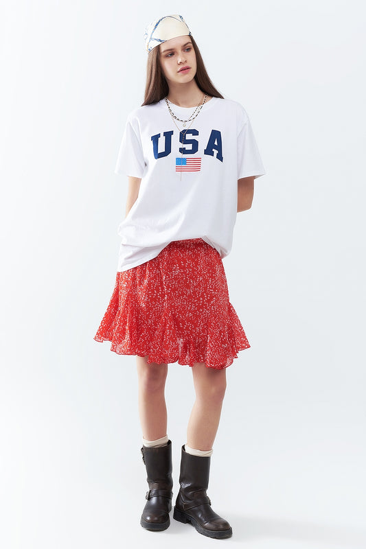 White loose long t-shirt with usa logo | Just Cool Beans — tops