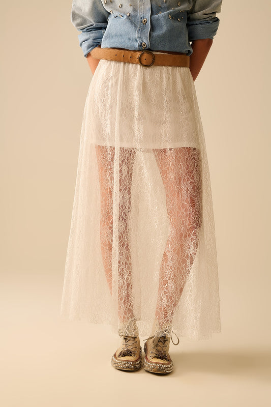 White maxi lace skirt with sequin detail | Just Cool Beans — skirts