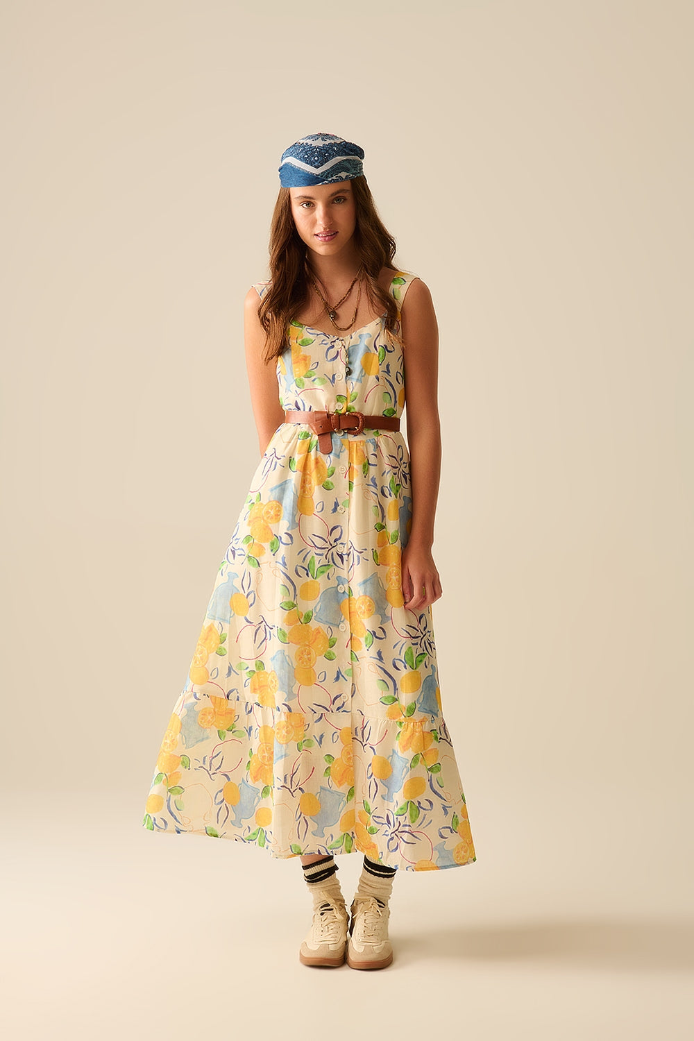 White maxi strapless dress with lemon print | Just Cool Beans — dresses