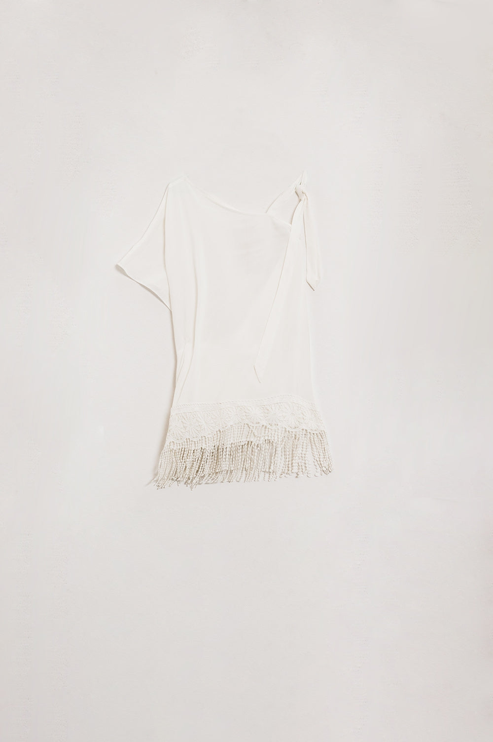 White one shoulder kinomo with lace and fringe edge | Just Cool Beans — shirts | nan