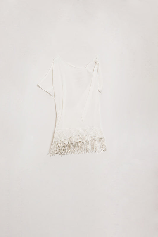 White one shoulder kinomo with lace and fringe edge | Just Cool Beans — shirts | nan