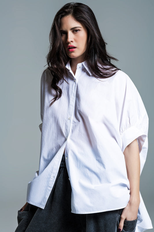 White oversized blouse with short sleeves | Just Cool Beans — shirts | bottoms