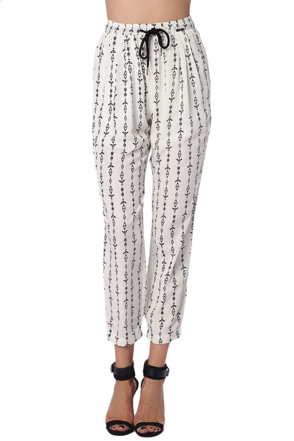 Cream pants with contrast geo-tribal print | Just Cool Beans — pants | bottoms