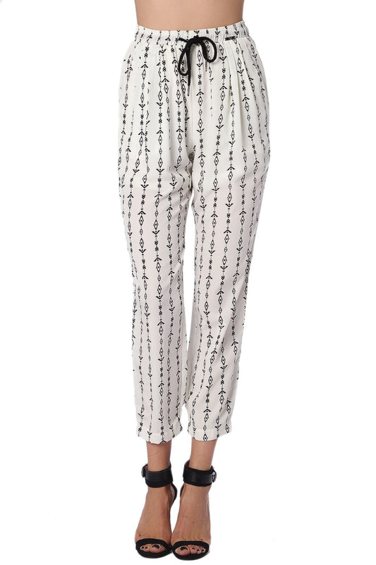 Cream pants with contrast geo-tribal print | Just Cool Beans — pants | bottoms