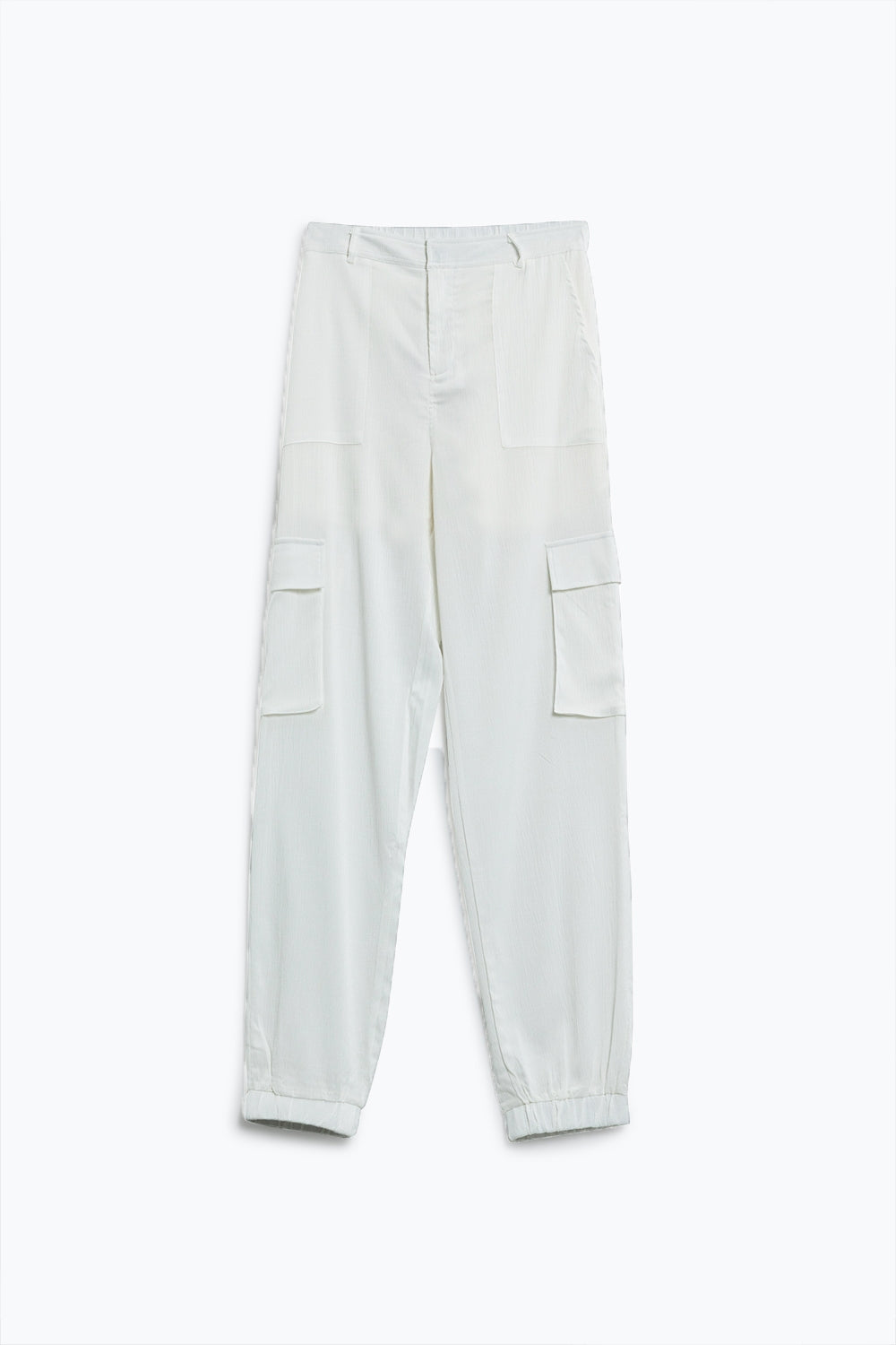White satin pants with side pockets and belt hoops | Just Cool Beans — pants | bottoms