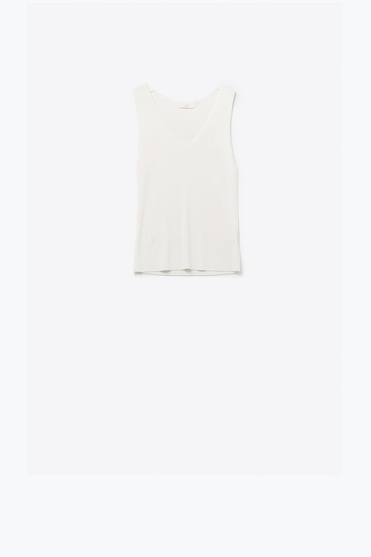 White sleeveless fine knitted top with v-neck | Just Cool Beans — sweaters | tops