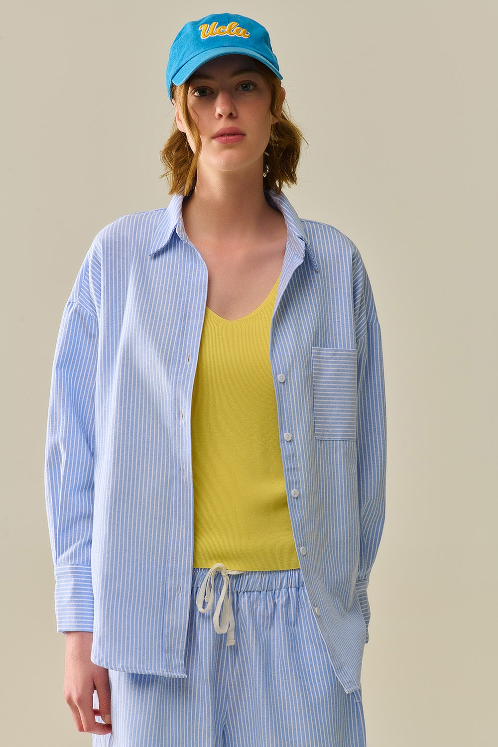 White striped buttoned shirt in blue | Just Cool Beans — shirts | nan