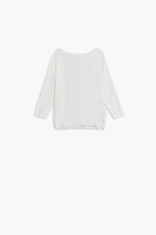 White sweater in argyle print with boat neck | Just Cool Beans — sweaters | tops