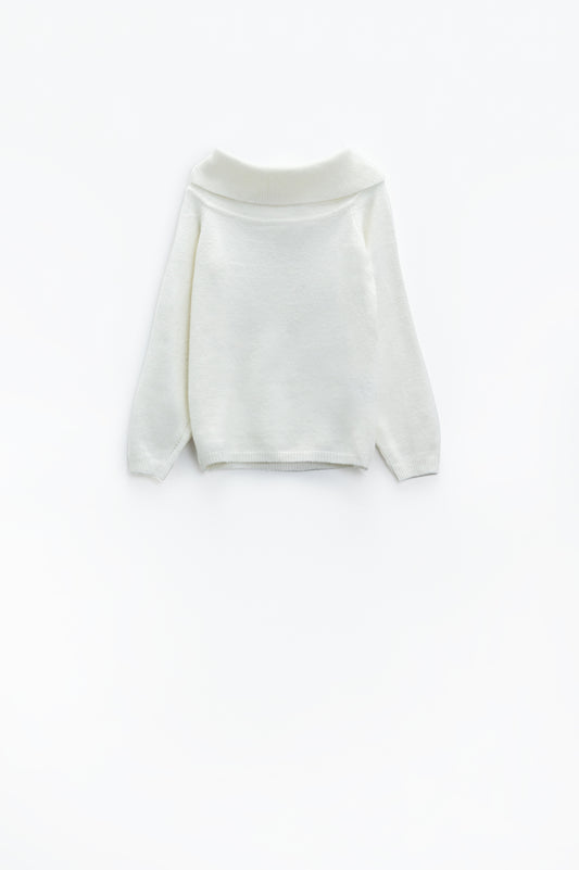 White sweater with a boat neckline | Just Cool Beans — sweaters | tops