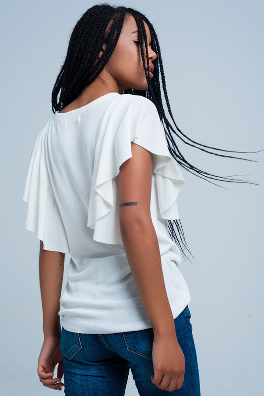White sweater with ruffles | Just Cool Beans — sweaters | tops