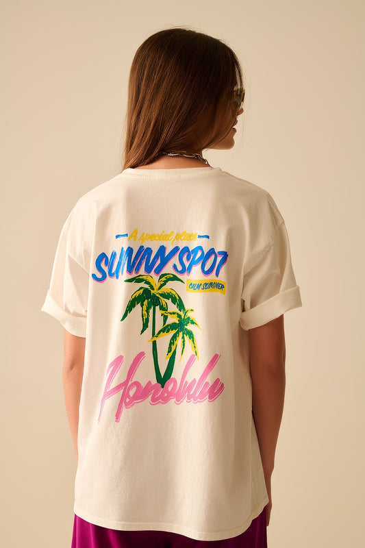 White t-shirt made in italy with honolulu graphic | Just Cool Beans — tops